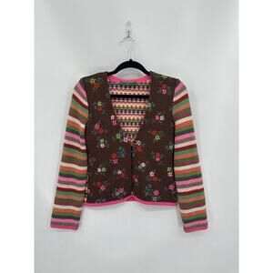 Y2K Oilily Cardigan Sweater Indie Bogo Style Stripes & Floral Size Medium